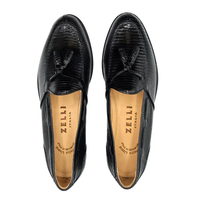 14-580-BLK FRANCO Teju Lizard Tassel Loafer, Black