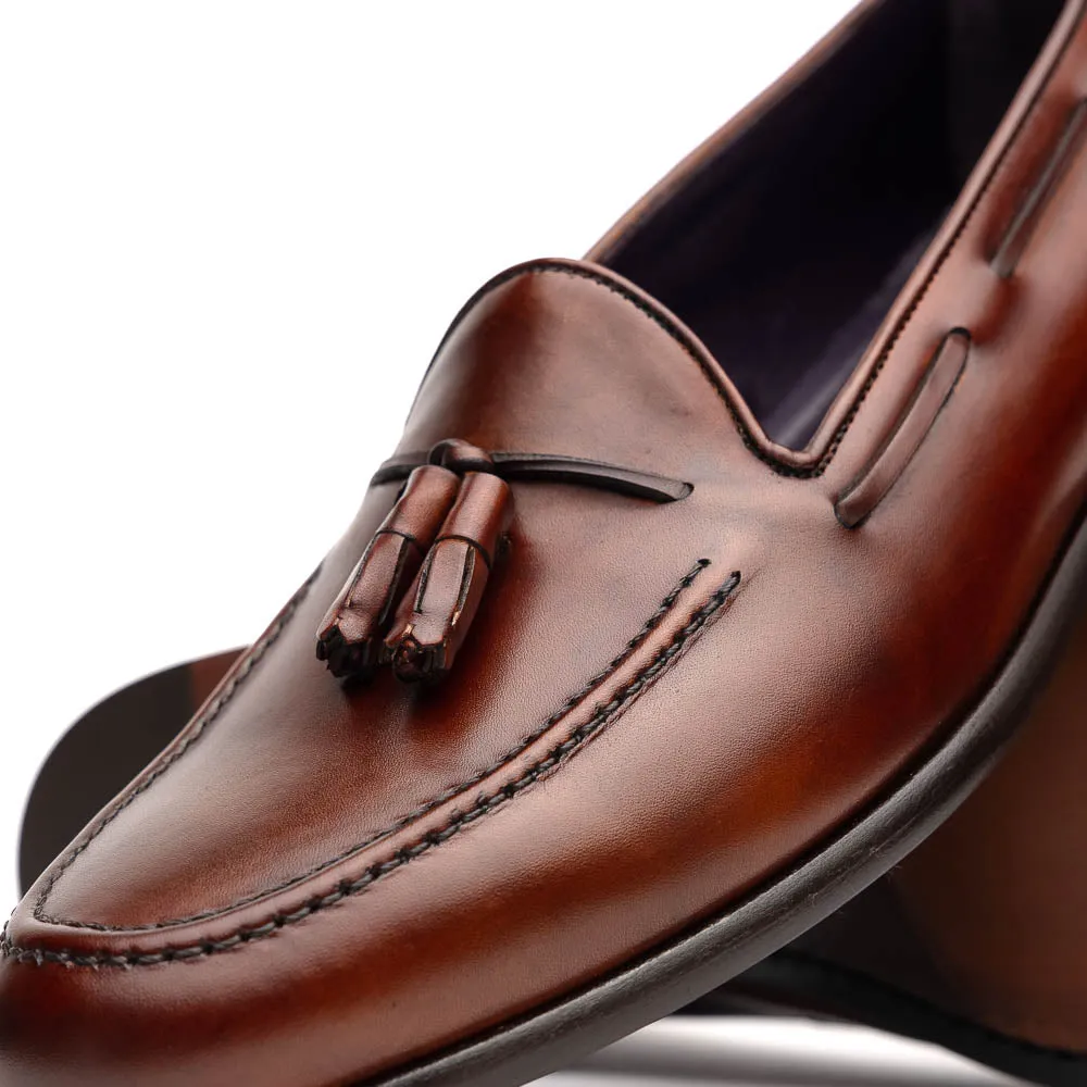 15-586-CGN FRANCO Italian Calfskin Tassel Loafer Cognac