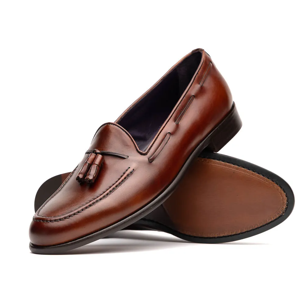 15-586-CGN FRANCO Italian Calfskin Tassel Loafer Cognac