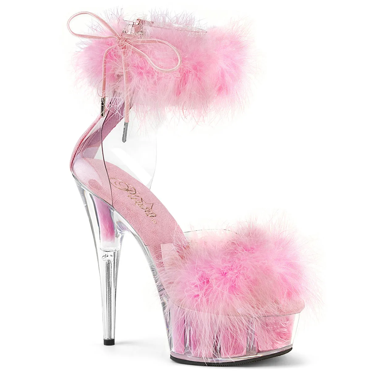 6 Inch Heel DELIGHT-624F Clear Baby Pink Fur