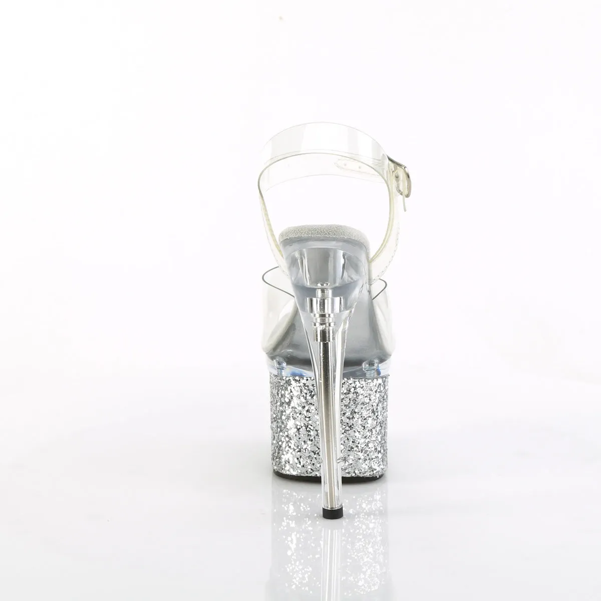 7 Inch Heel ESTEEM-708LG Clear Silver Glitter