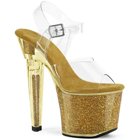 7 Inch Heel LOVESICK-708SG Clear Gold Glitter