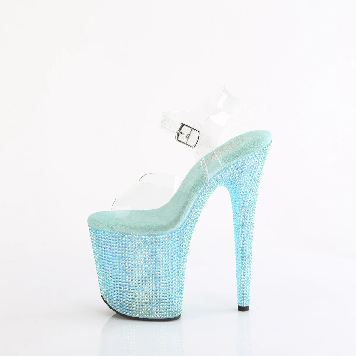 8 Inch Heel BEJEWELED-808RRS Clear Aqua Rhinestone