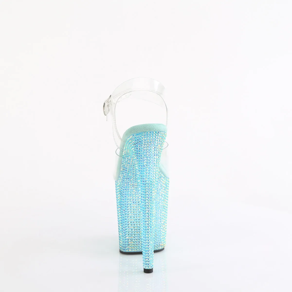 8 Inch Heel BEJEWELED-808RRS Clear Aqua Rhinestone