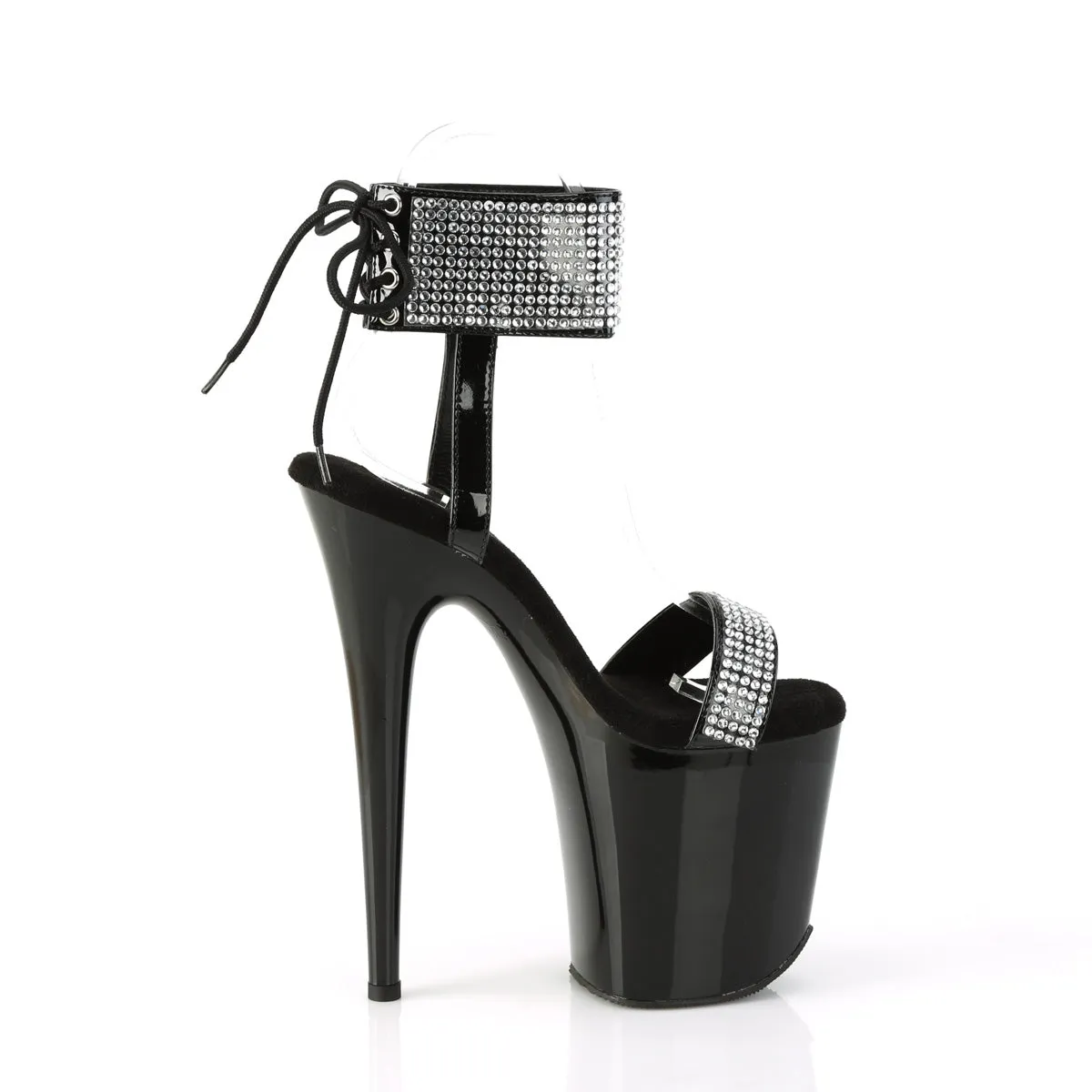 8 Inch Heel FLAMINGO-870 Black Patent Rhinestone