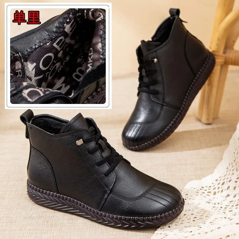 Women's Casual Shoes EJ910 - Waterproof Leather Fur Ankle Boots