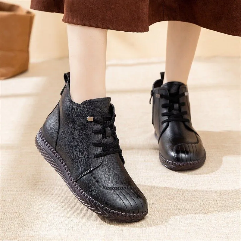 Women's Casual Shoes EJ910 - Waterproof Leather Fur Ankle Boots