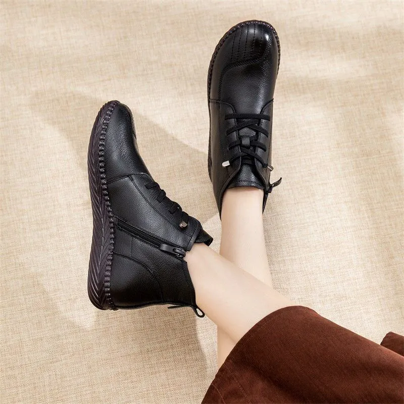 Women's Casual Shoes EJ910 - Waterproof Leather Fur Ankle Boots