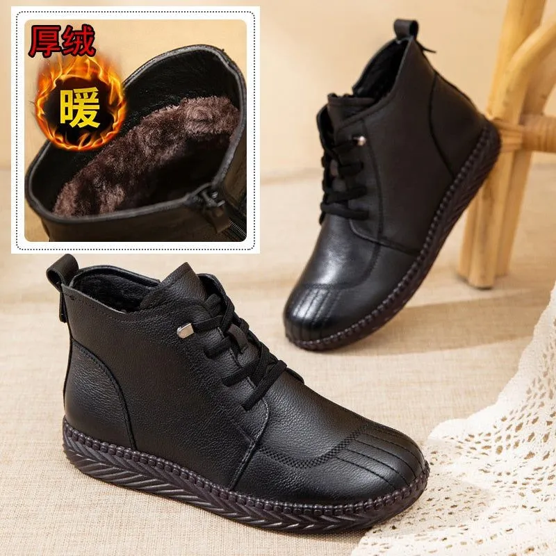 Women's Casual Shoes EJ910 - Waterproof Leather Fur Ankle Boots