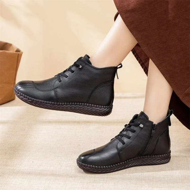 Women's Casual Shoes EJ910 - Waterproof Leather Fur Ankle Boots