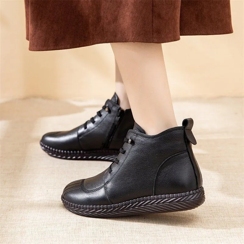 Women's Casual Shoes EJ910 - Waterproof Leather Fur Ankle Boots