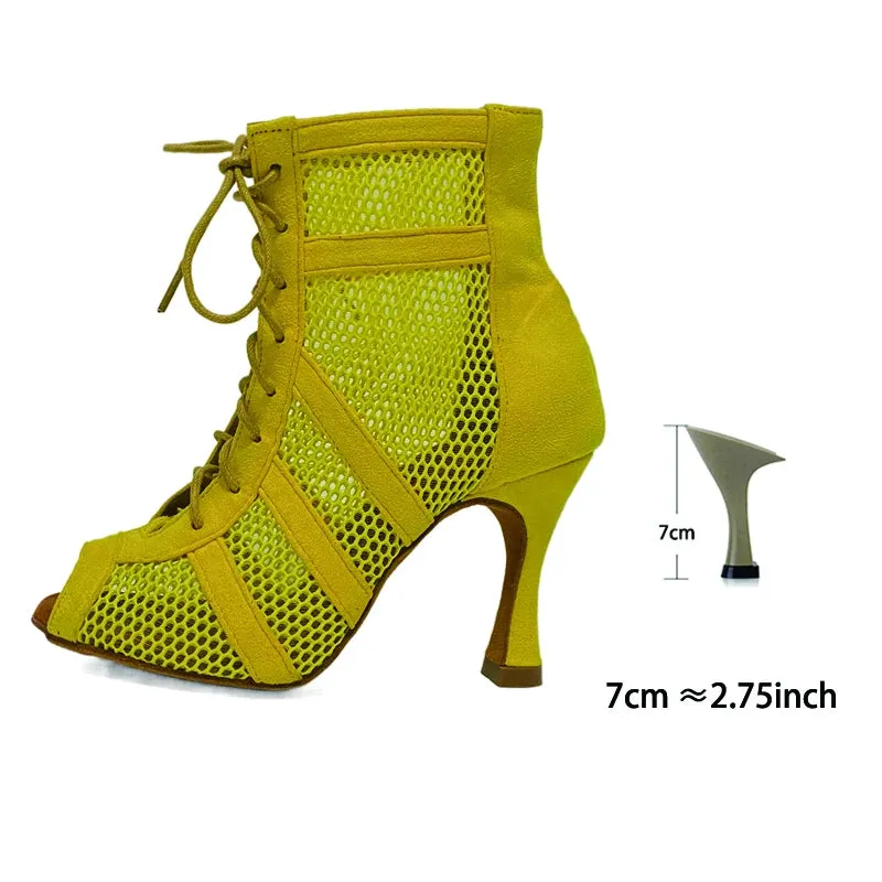 Ahore Shop Pink Yellow Women High Heels Sexy Dance Booties Suede Leather Dance