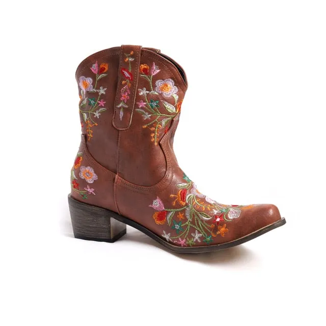 Retro cowboy boots  Low Heel Autumn Winter Women Shoes