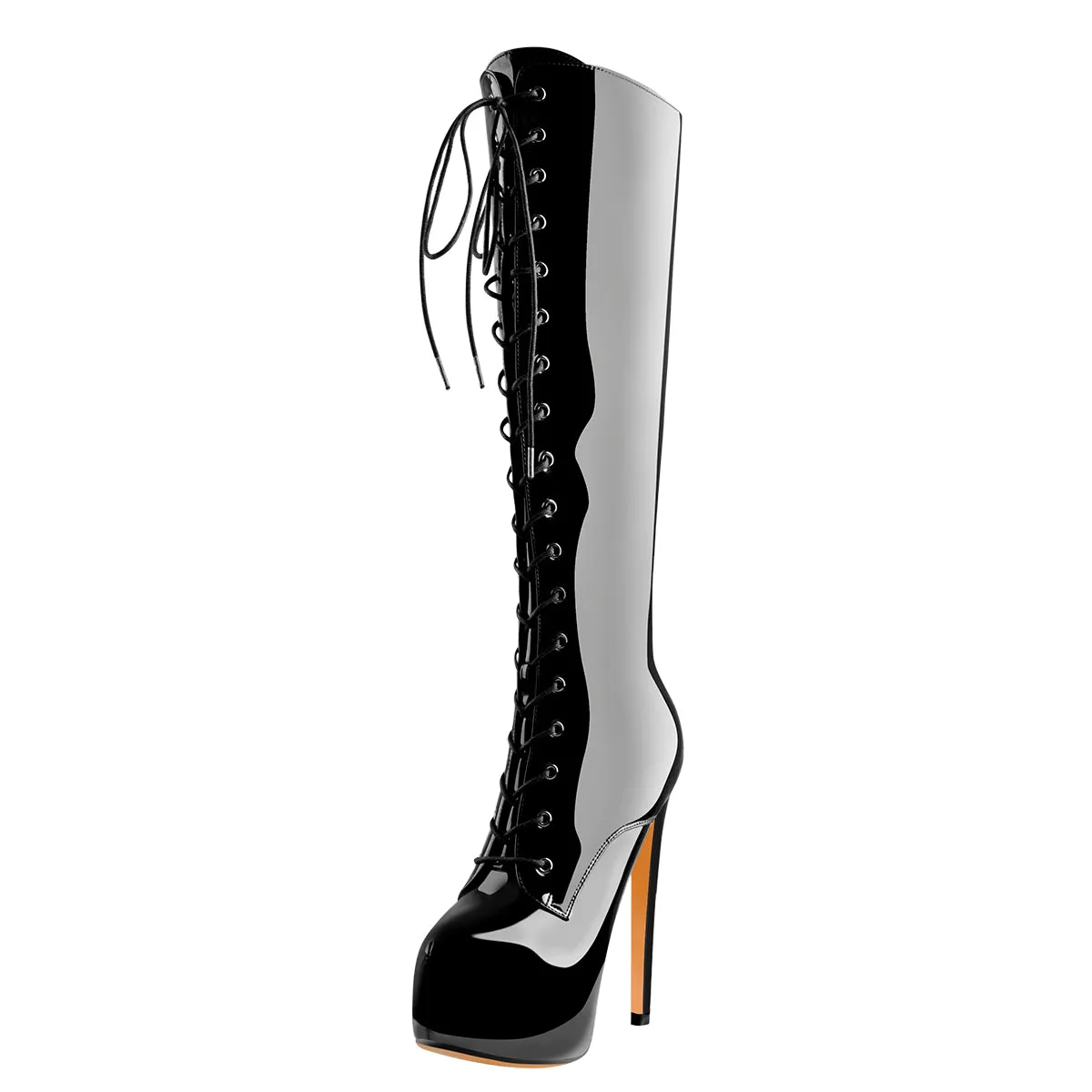 Black Platform Lace-Up Over The Knee High Heel Boot