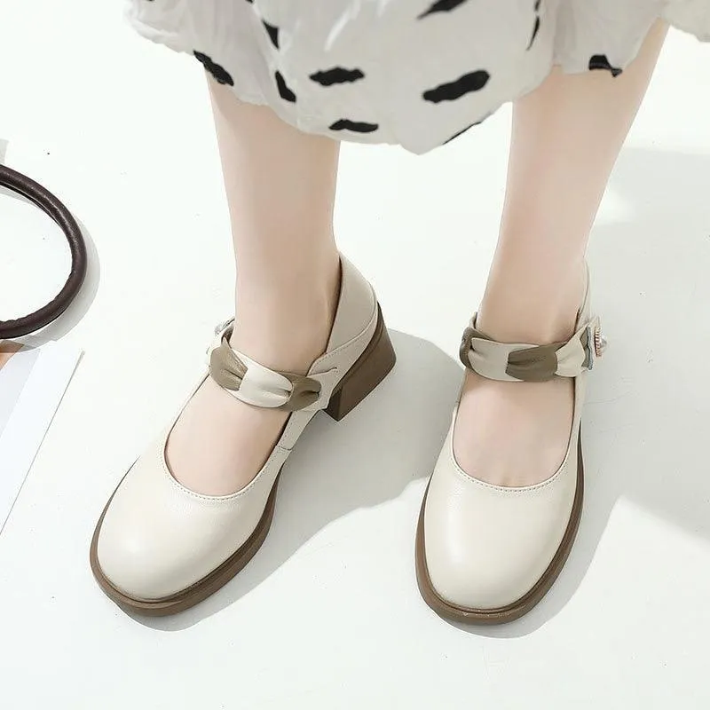 TC149 Women's Handmade Leather Thick Platform Casual Shoes