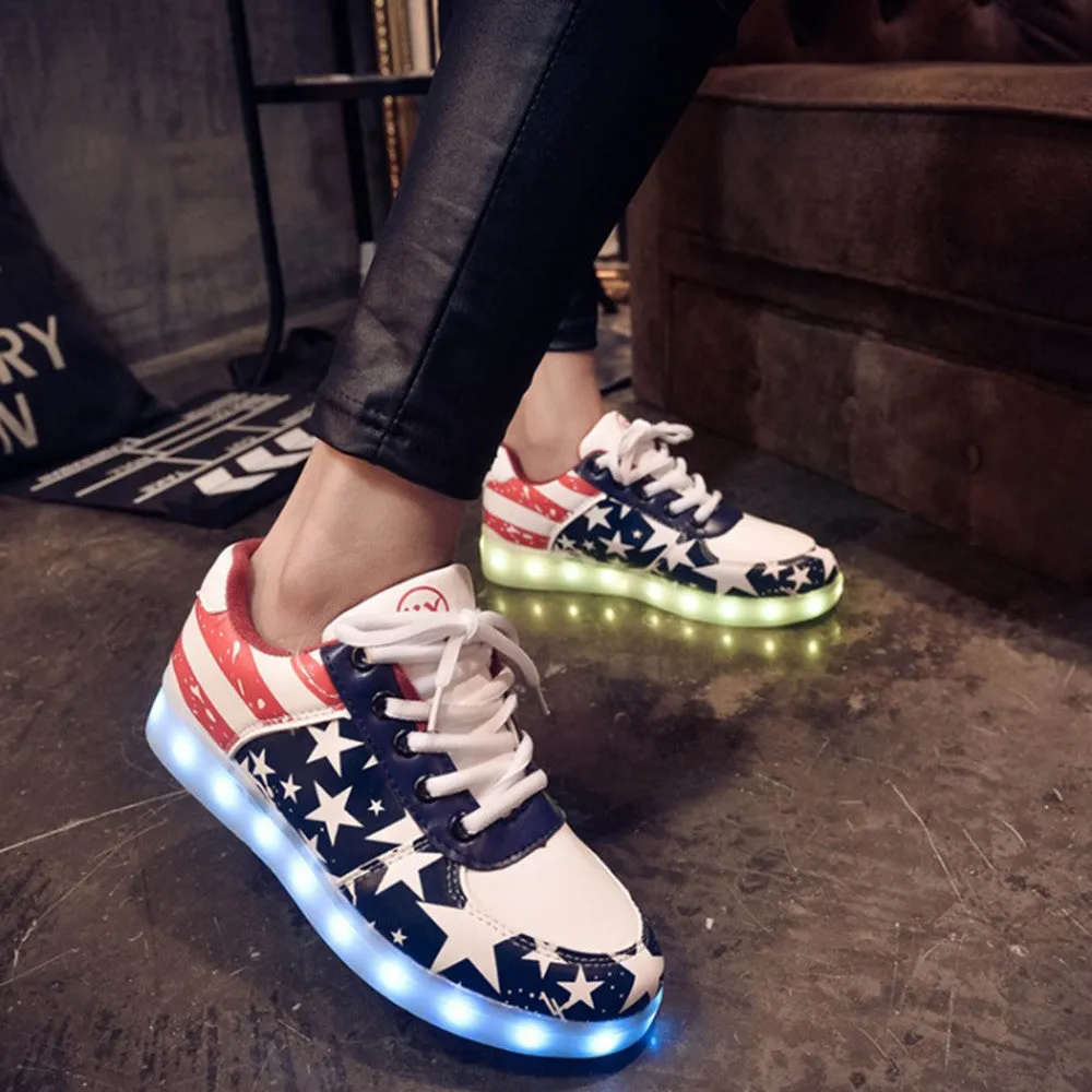 DoGeek US Flag LED Light Up Shoes Unisex Boys and Gilrs and Adults, 35 EU-46 EU (Choose Half Size Up)