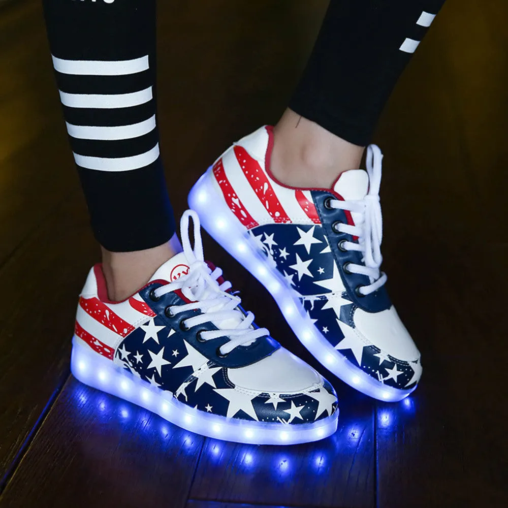 DoGeek US Flag LED Light Up Shoes Unisex Boys and Gilrs and Adults, 35 EU-46 EU (Choose Half Size Up)