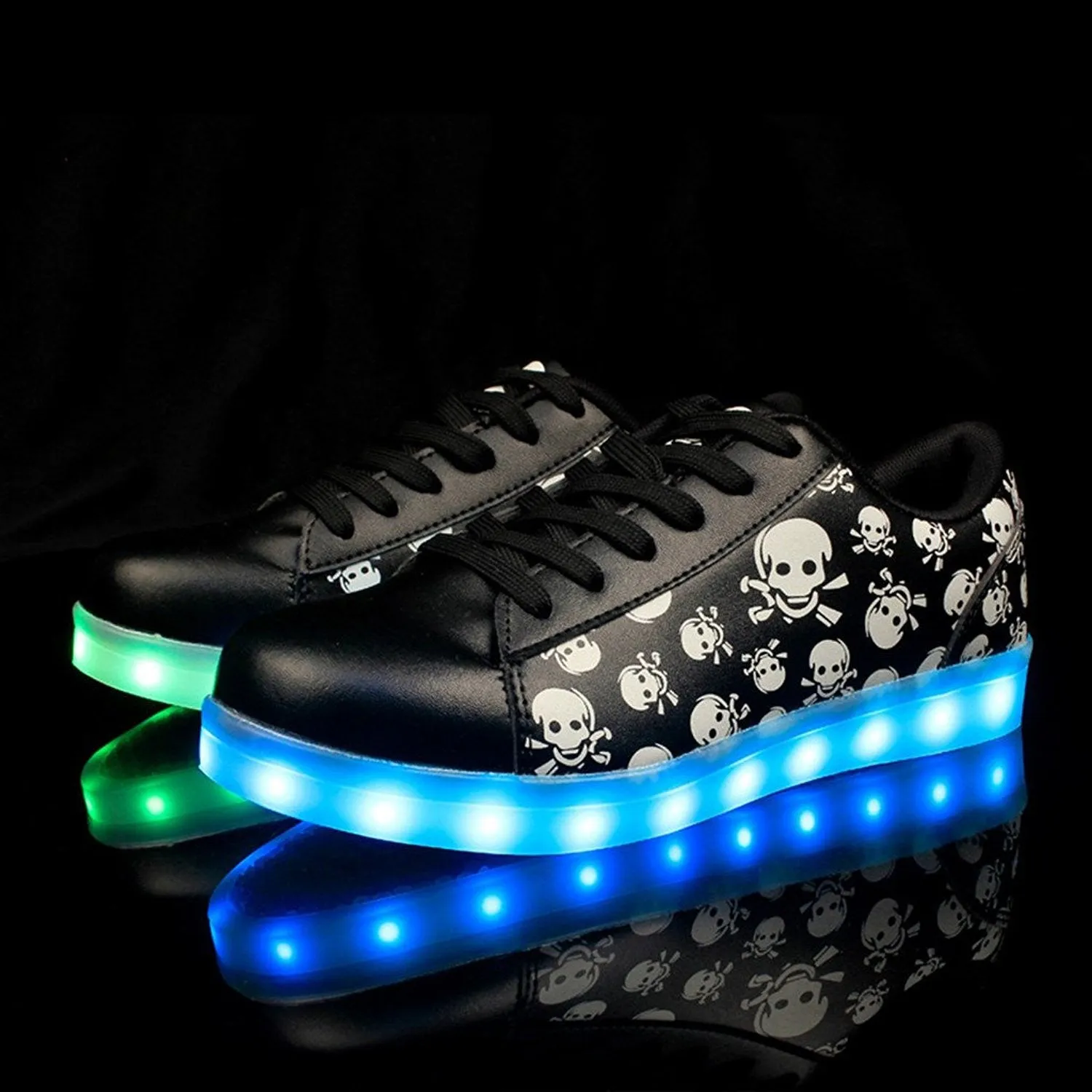 DoGeek Black Skull Light Up Shoes Unisex Boys and Gilrs and Adults (Choose Half Size Up)