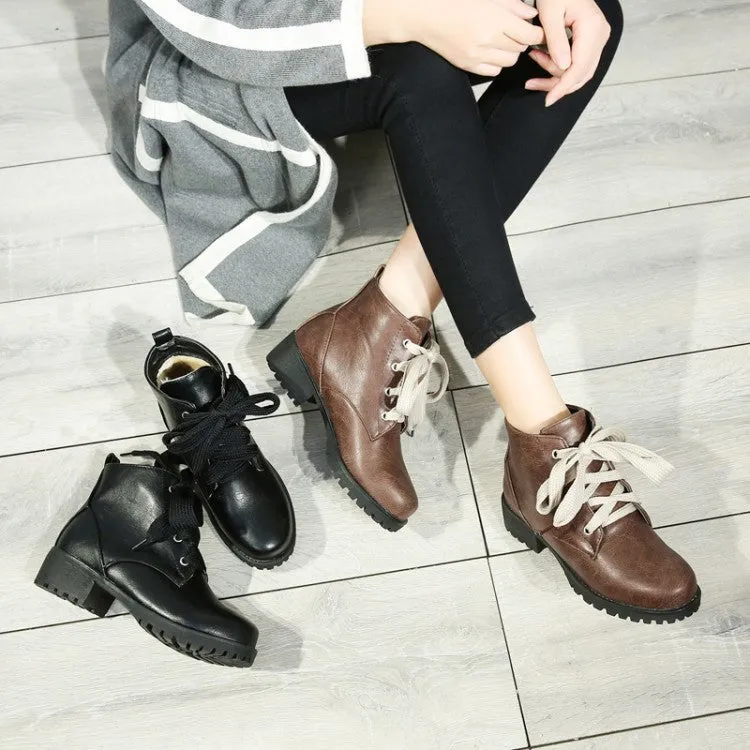 Fall and Winter Leisure Low Heel Short Boots Plus Size 33-44 Lace Up Ankle Boots Women Shoes