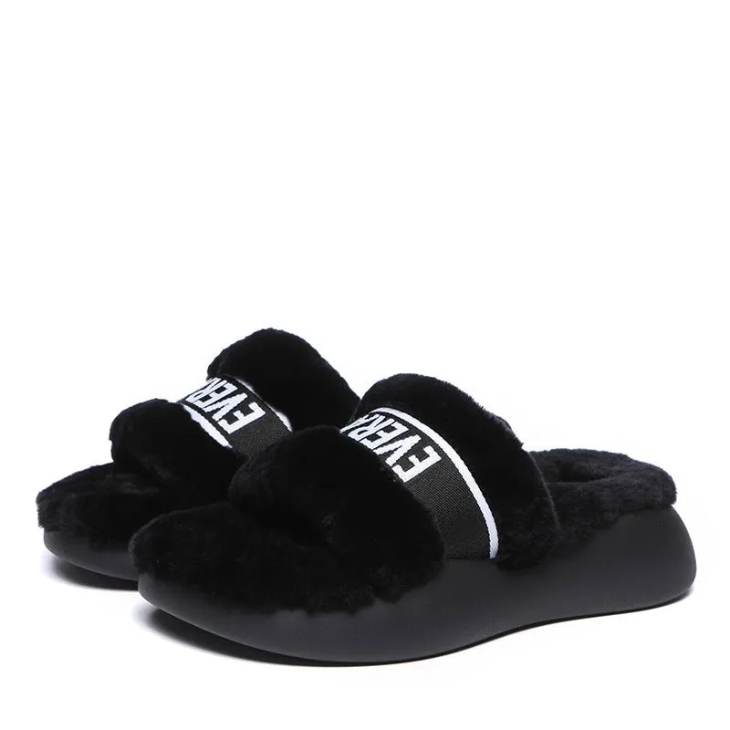 Feathery High Platform Wool Slides