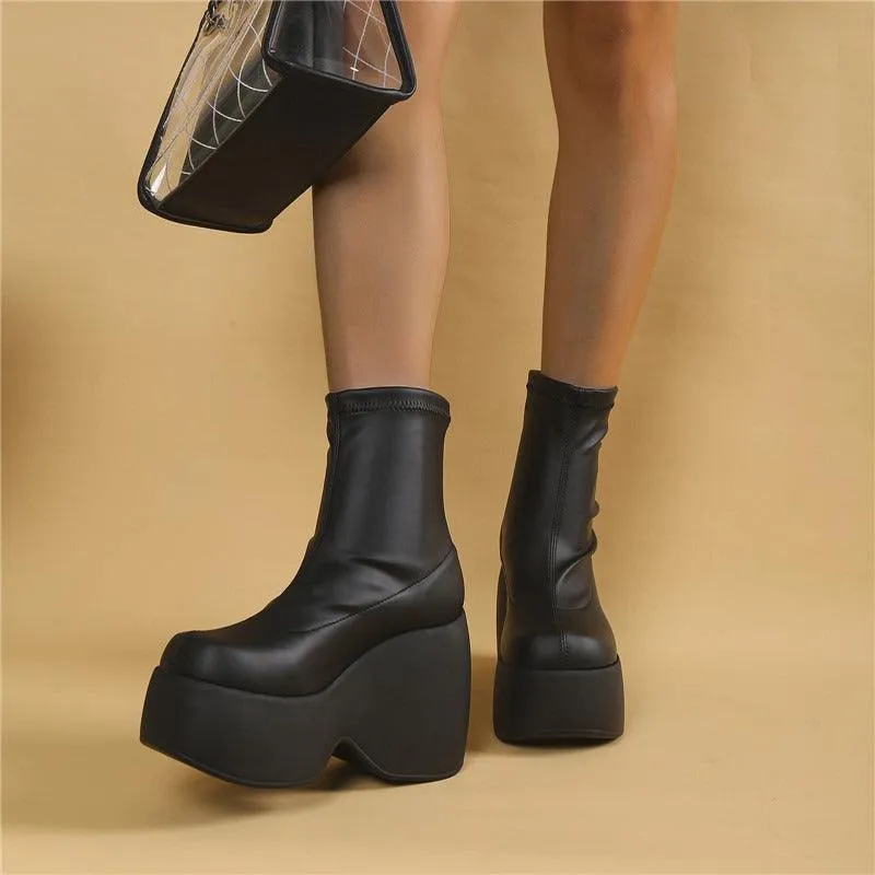 Low Chunky Platform Wedge Boots