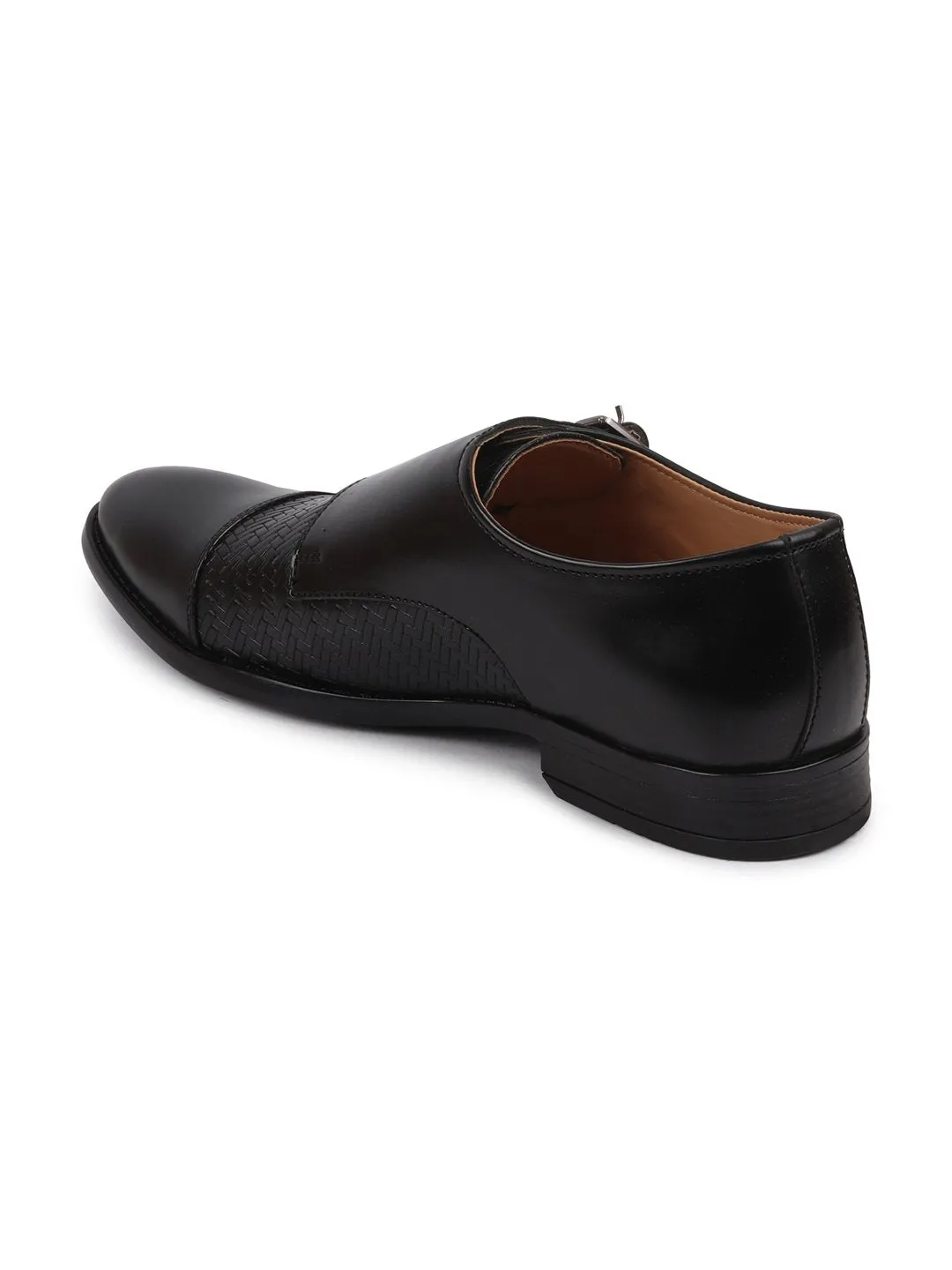 Men Black Monk Double Strap Formal Shoes with TPR Welted Sole