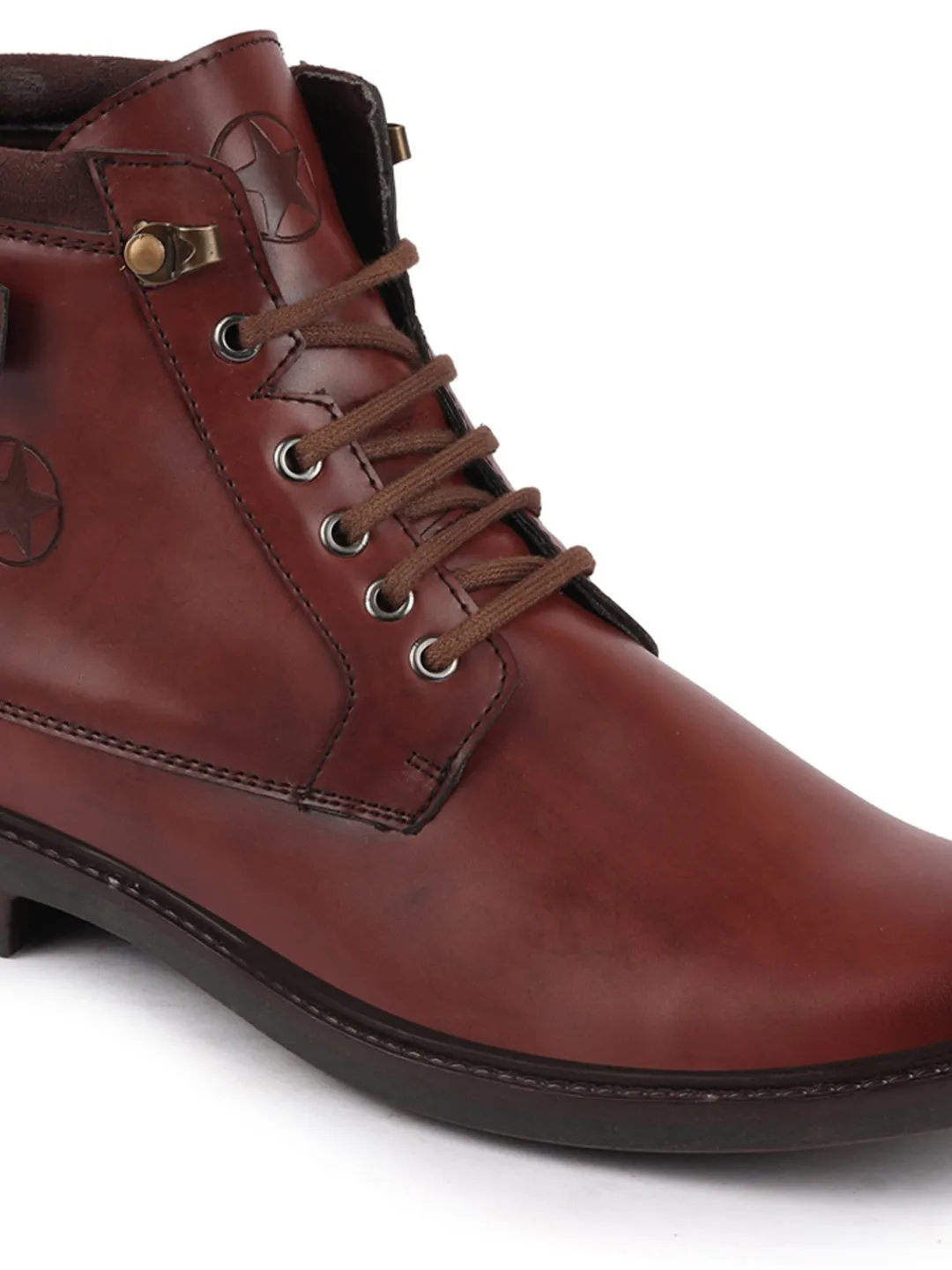 Men Brown High Ankle Buckle Boots