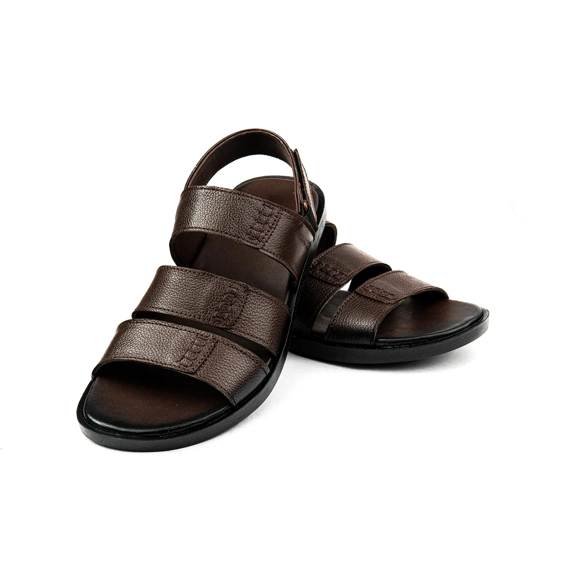 Brown Three Strap Leather Men Sandals