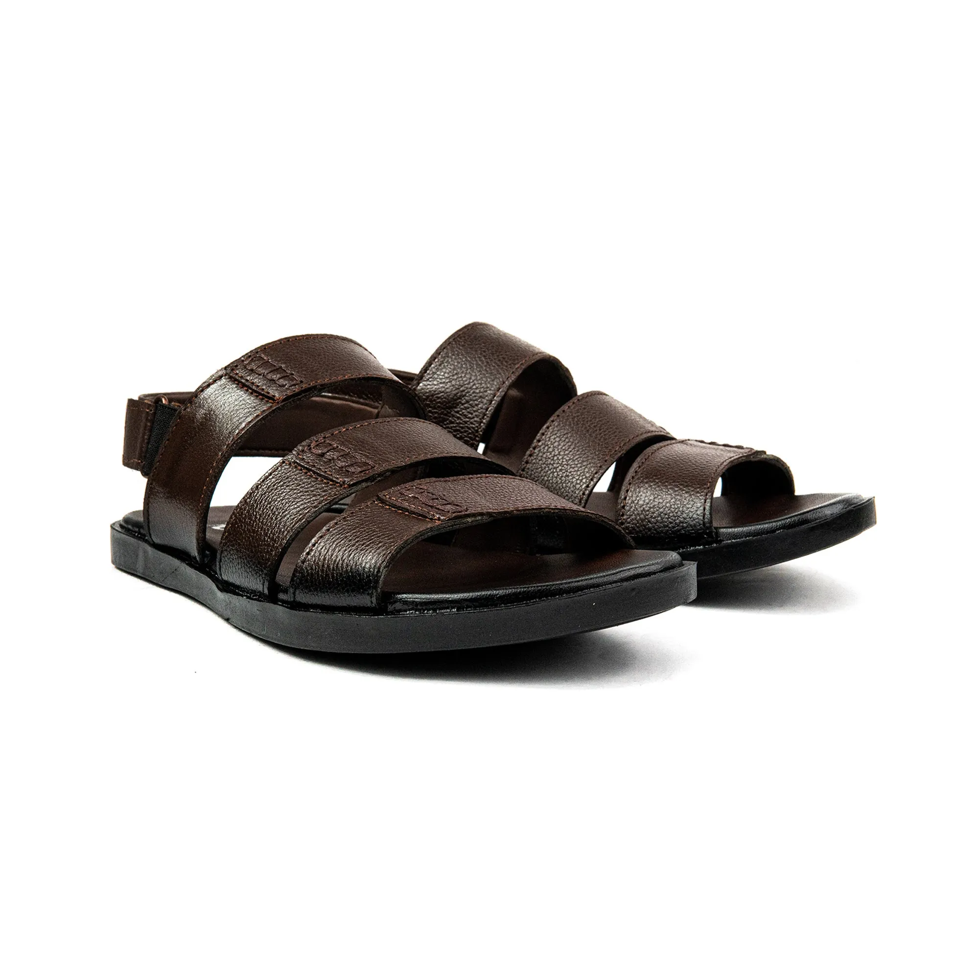 Brown Three Strap Leather Men Sandals