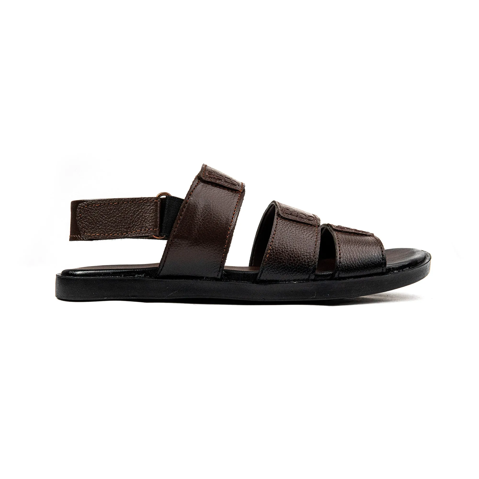 Brown Three Strap Leather Men Sandals