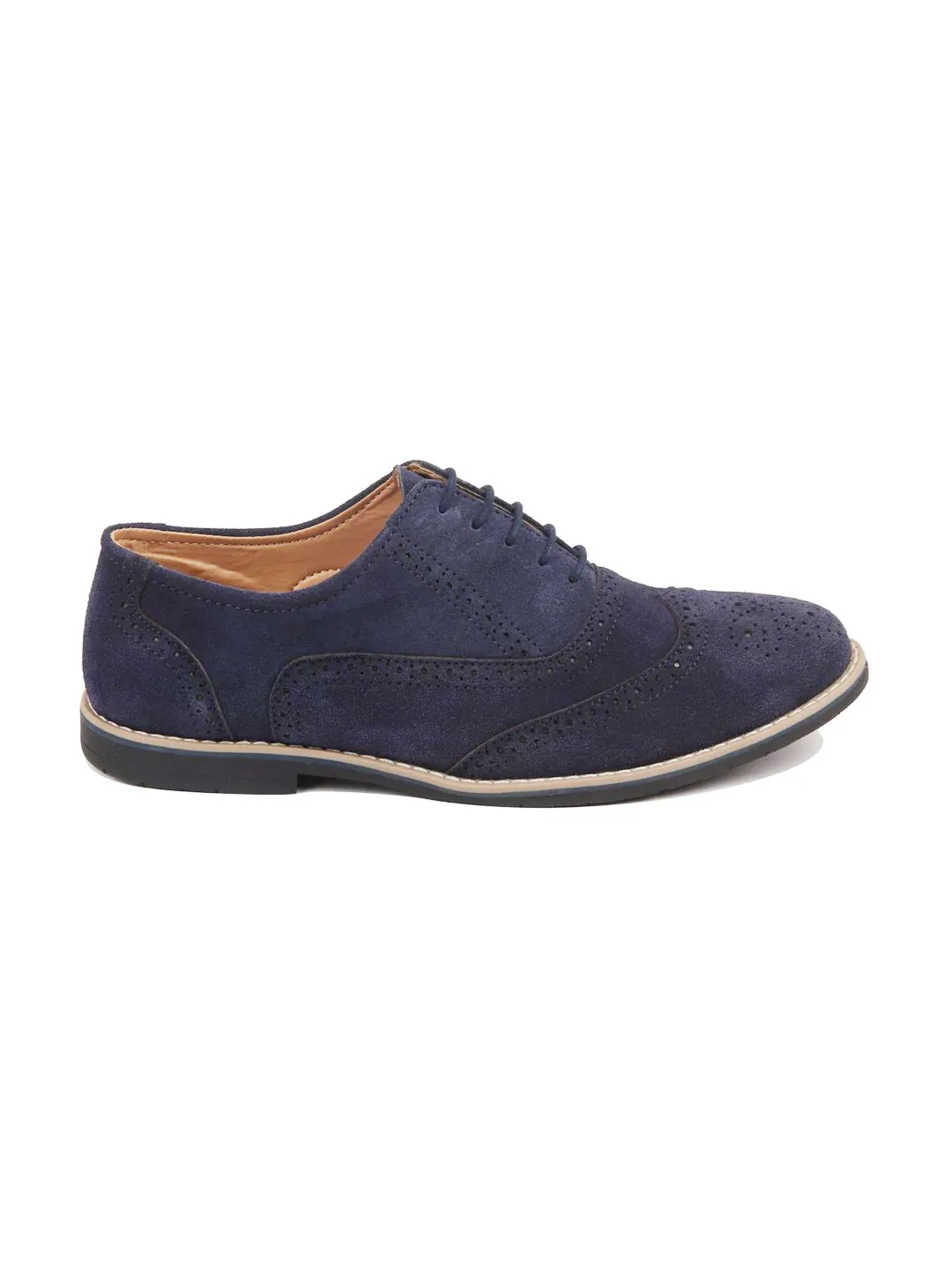 Men Navy Suede Leather Brogue Shoes with TPR Welted Sole