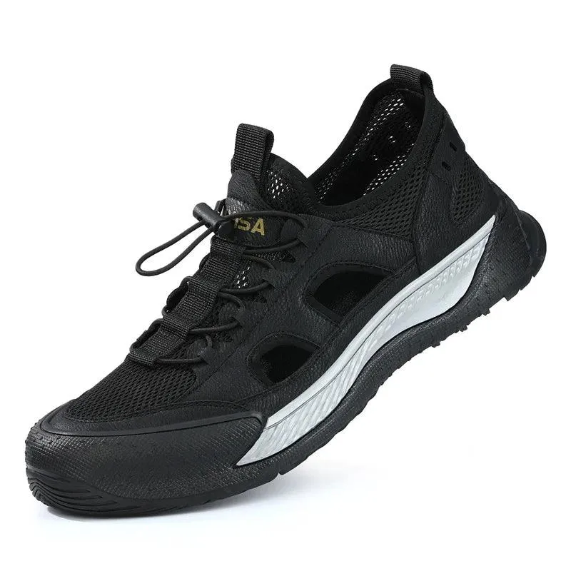 Black Hollow Out Safety Sneakers for Men - C3016 Casual Shoes