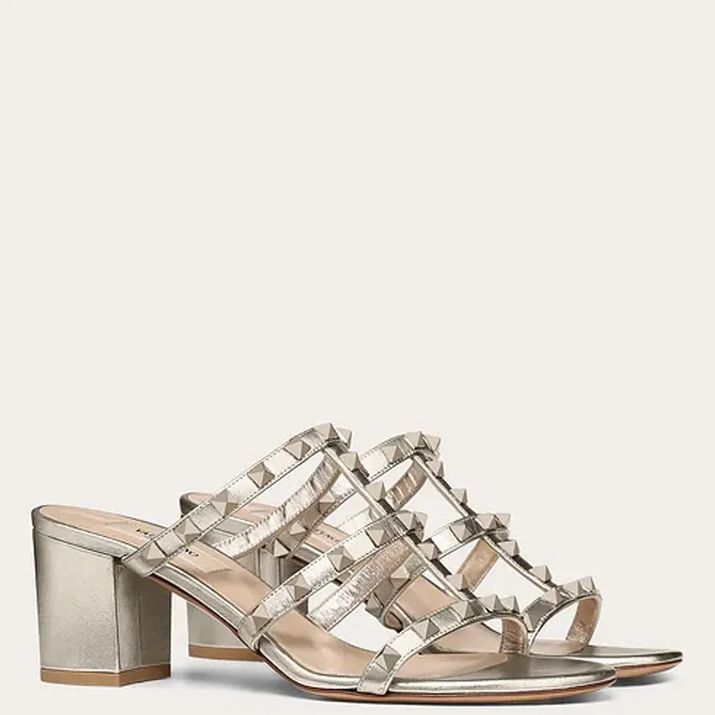 Rockstud Block Mule 60, Skin Metallic