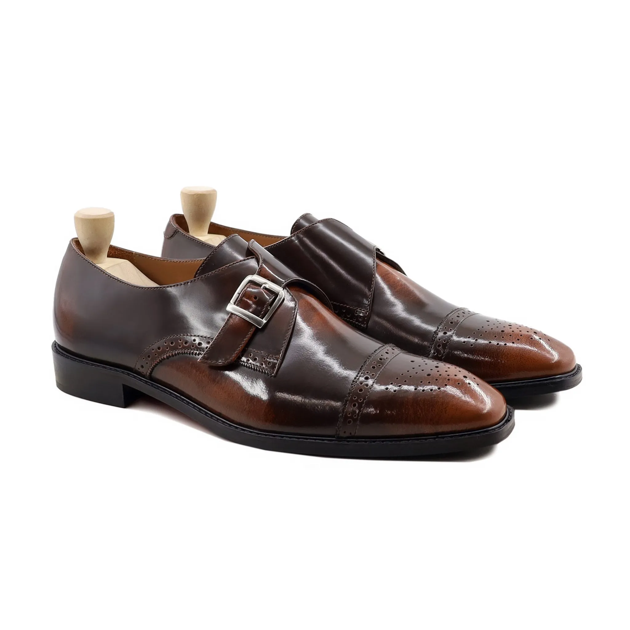 Strombus - Men's Burnish Tan  Box Leather High Shine Leather Single Monkstrap