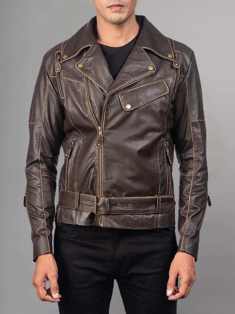 Waxed Natural Pebbled Cowhide Cafe Leather Jacket