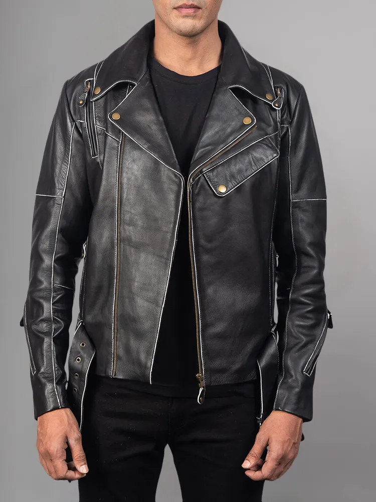 Waxed Natural Pebbled Cowhide Cafe Leather Jacket