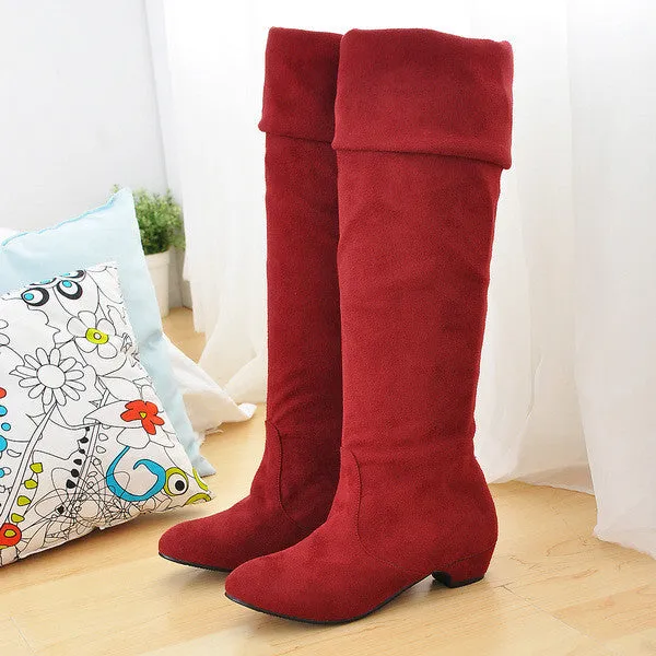 Elastic Velvet Tall Boots Low Heel for Women 7328