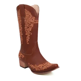 Women's Ethnic Pu Leather Pointed Toe Patchwork Embroidery Low Heels Cowboy Mid-calf Boots