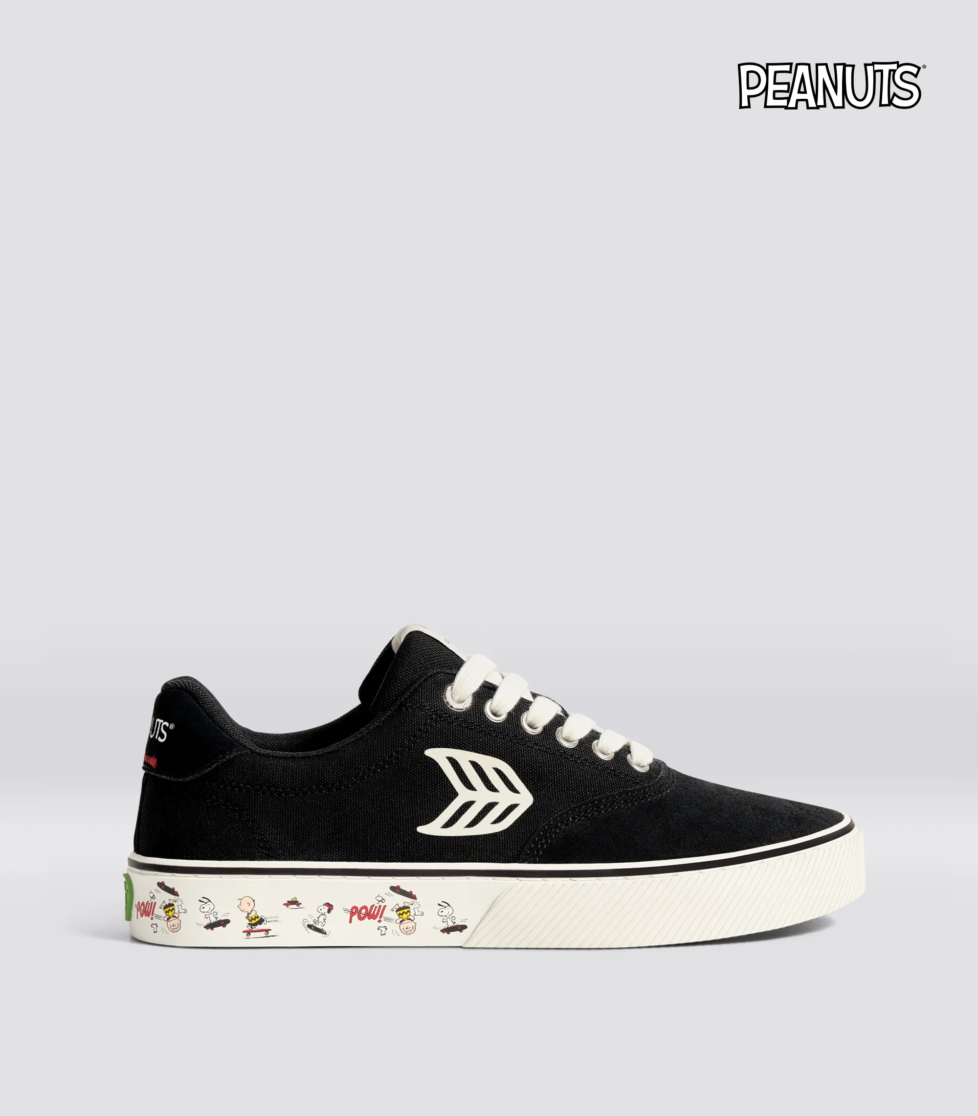 PEANUTS NAIOCA PRO Snoopy Skate Black Suede and Canvas Ivory Logo Sneaker Women